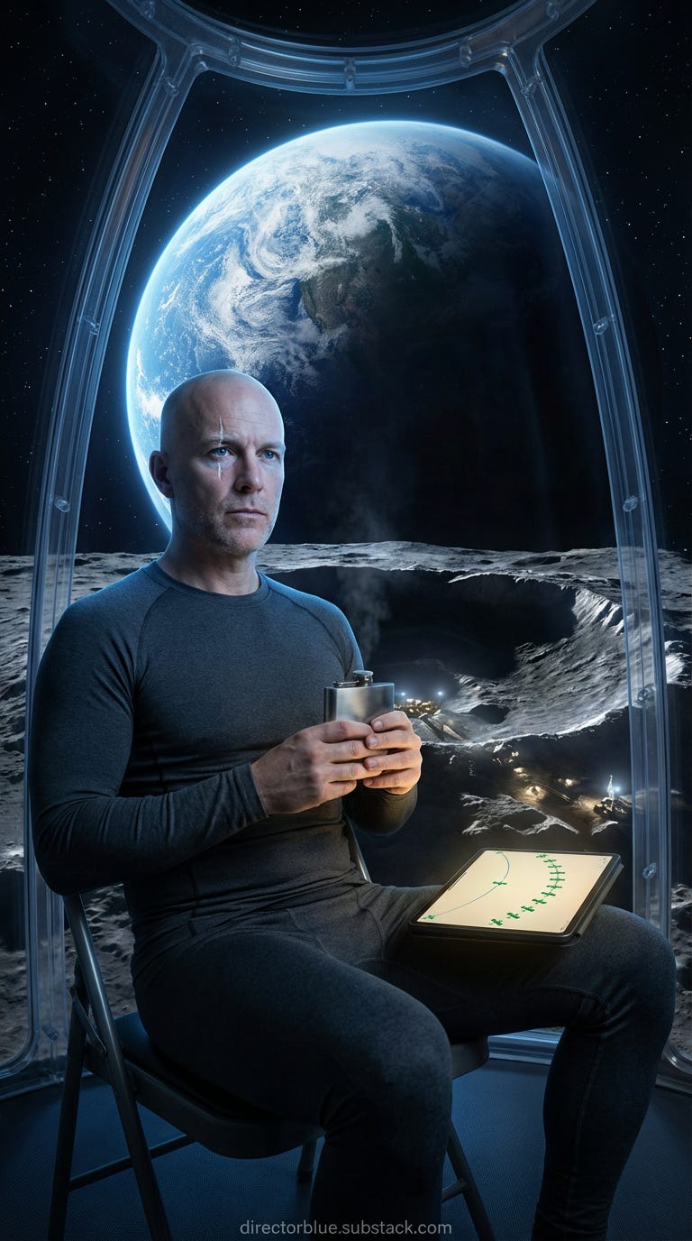 same subject new image - Hyper-detailed 9x16 photographic image promptUltra-realistic photographic scene 9x16 vertical format Interior of a small hemispherical transparent polycarbonate observation dome 4 meters across mounted on the lunar s_image_1
