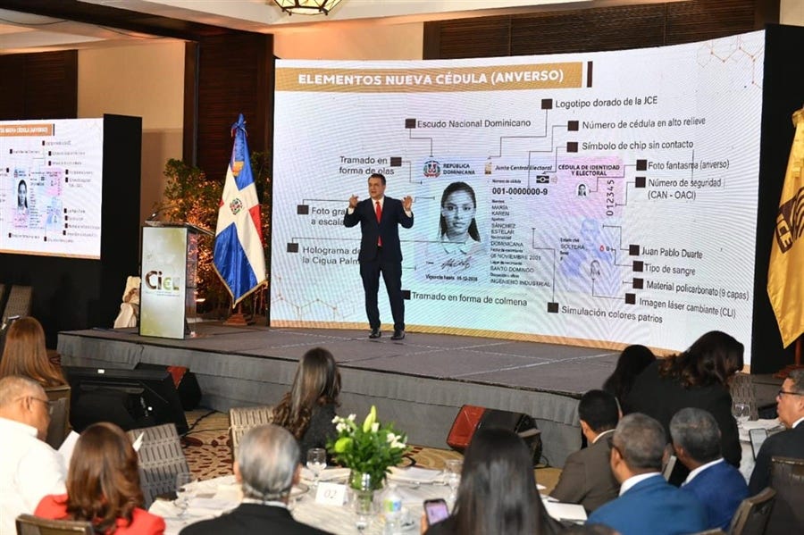 Presidente de la JCE, Román Jáquez, presentando la nueva cédula.