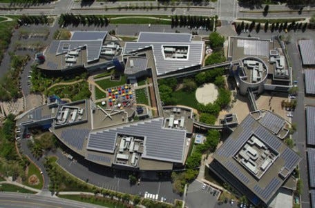 Aerial view of Googleplex buidings in Mountain View. These are buildings 40 through 43.