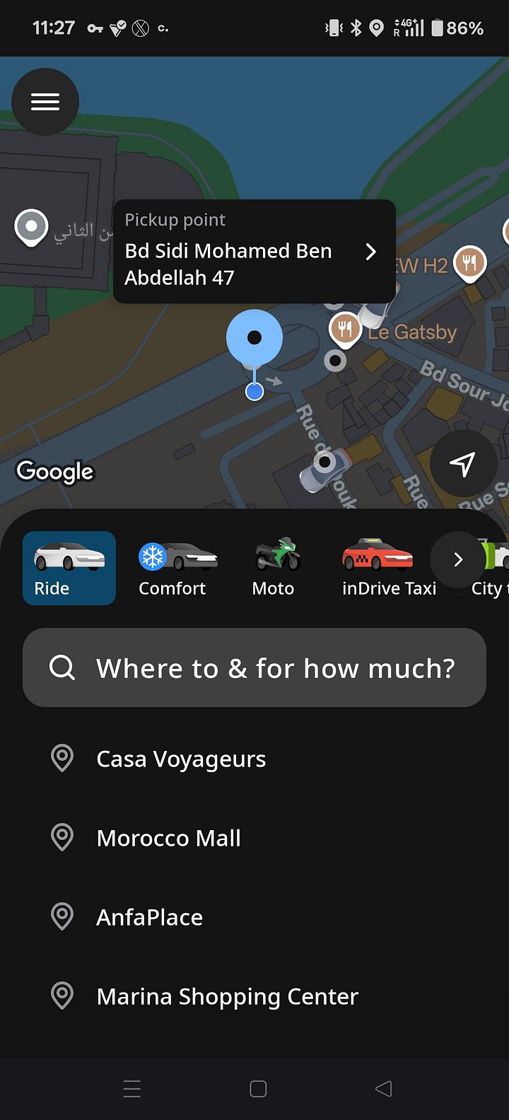Screenshots from the Indrive app