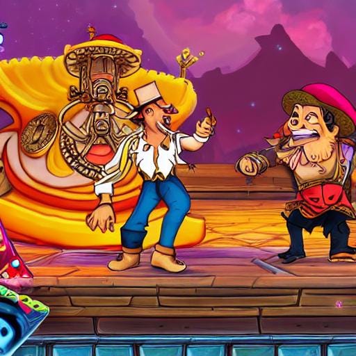 Guybrush dancing with LeChuck