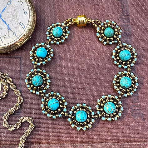 Handmade bead-weaving jewelry gallery featuring artisan earrings, necklaces, and bracelets crafted with seed beads, gemstones, and intricate woven patterns — unique handcrafted gifts by Bunny Chafowitz
