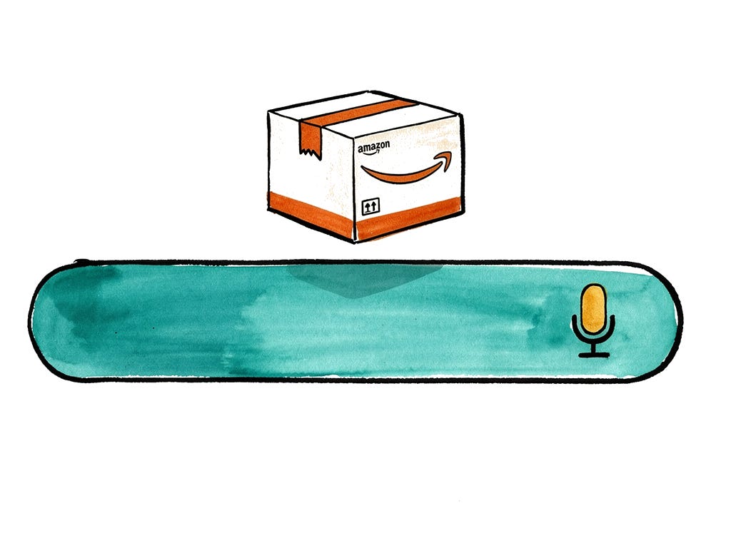 Ilustración Alexa+ barra de búsqueda Amazon agentic commerce Ilustración Alexa+ barra de búsqueda Amazon agentic commerce