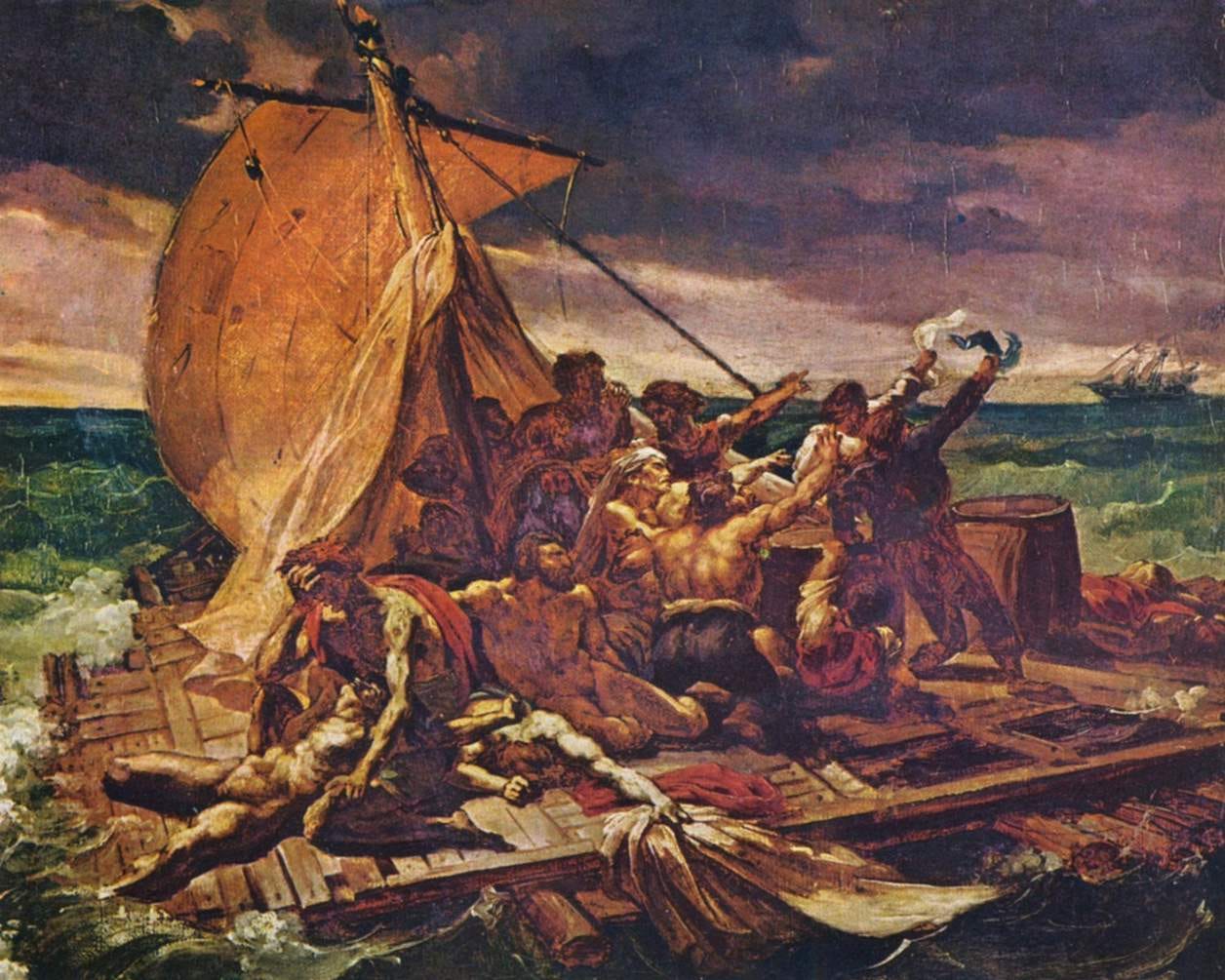 Survivors on a raft waving toward the horizon Survivors on a raft waving toward the horizon