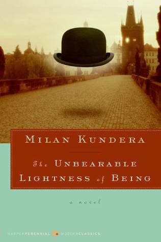 Cover of Milan Kundera’s novel The Unbearable Lightness of Being, featuring a floating bowler hat against a warm-toned city background. Cover of Milan Kundera’s novel The Unbearable Lightness of Being, featuring a floating bowler hat against a warm-toned city background.