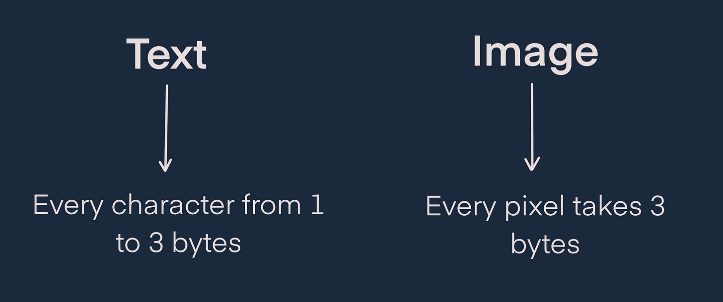 Representation of how text and image files are using bytes to store information