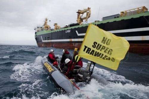 The FV Margiris repelled Greenpeace protesters to dock at Port Lincoln in South Australia last Thursday for re-flagging