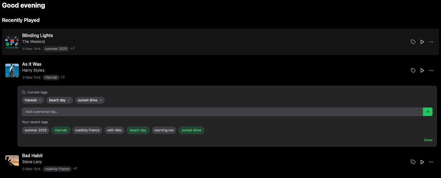 Tags in a music list Tags in a music list