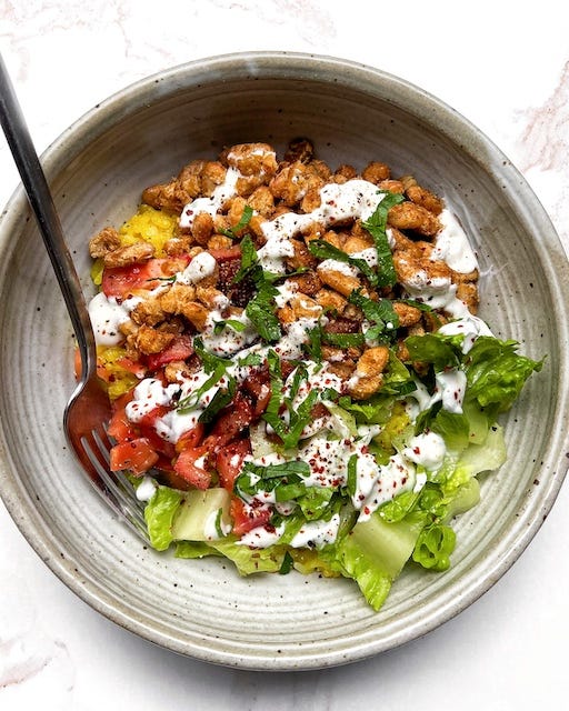 Halal Cart-Inspired Crispy Shawarma-Spiced Bean Bowl
