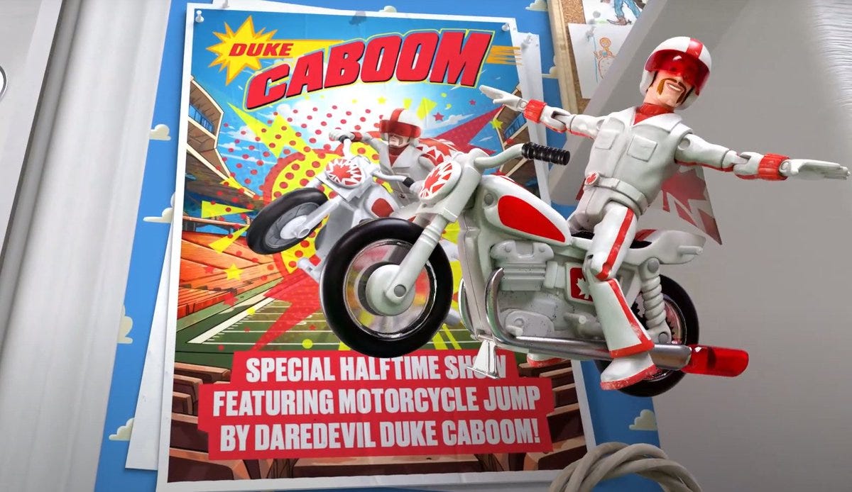 Scott Gustin on X: "And the halftime show? Watch Duke Caboom attempt a  motorcycle jump https://t.co/xPPHNe90fN" / X