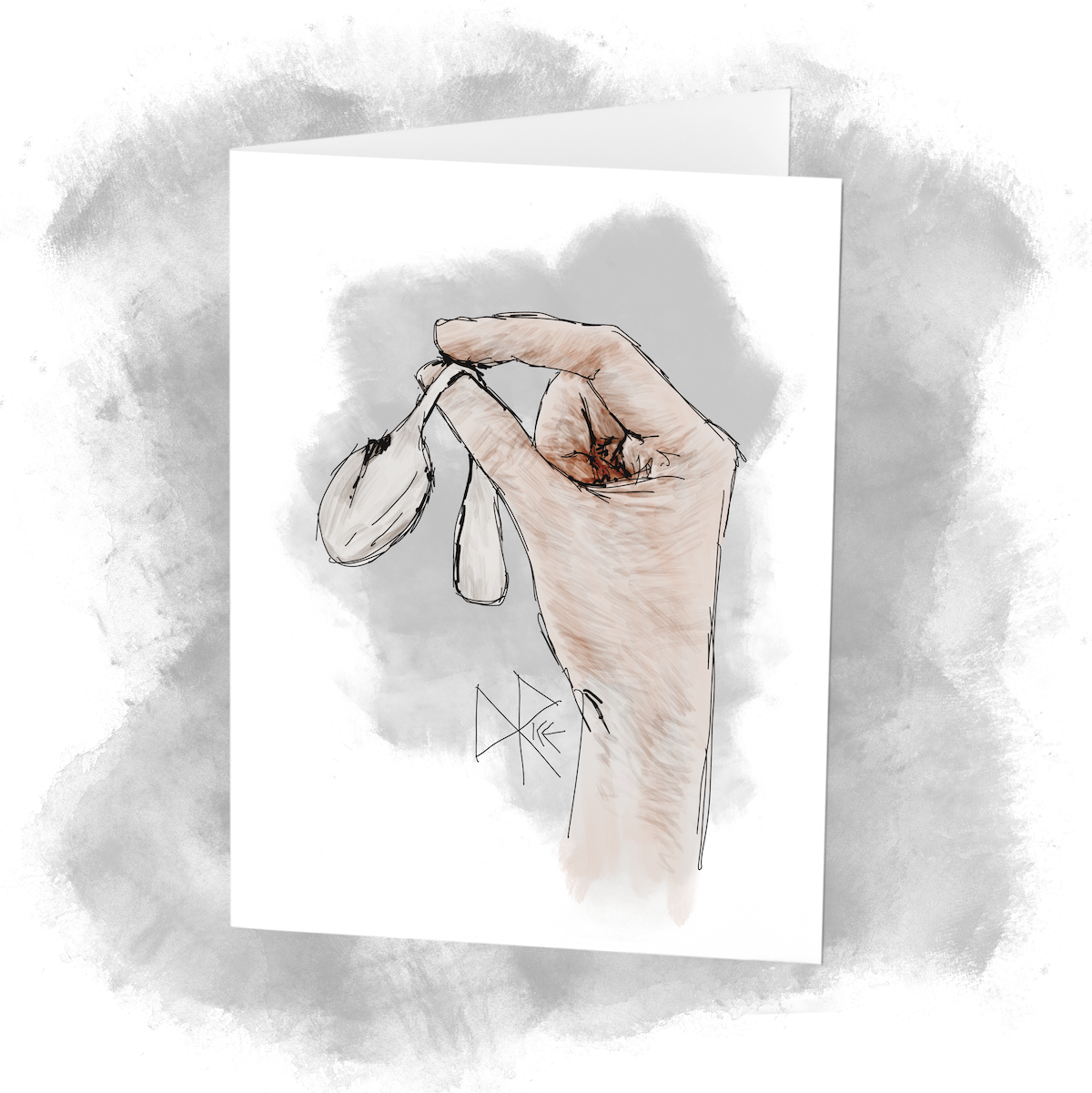A limp handled spoon is pinched between a thumb and forefinger. Sketch art by Don Rice. A limp handled spoon is pinched between a thumb and forefinger. Sketch art by Don Rice.