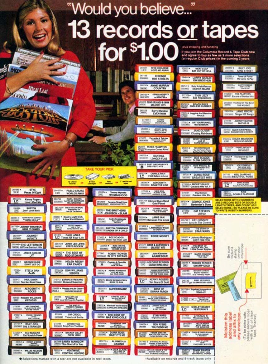 r/nostalgia - Columbia House records and cassette ads.