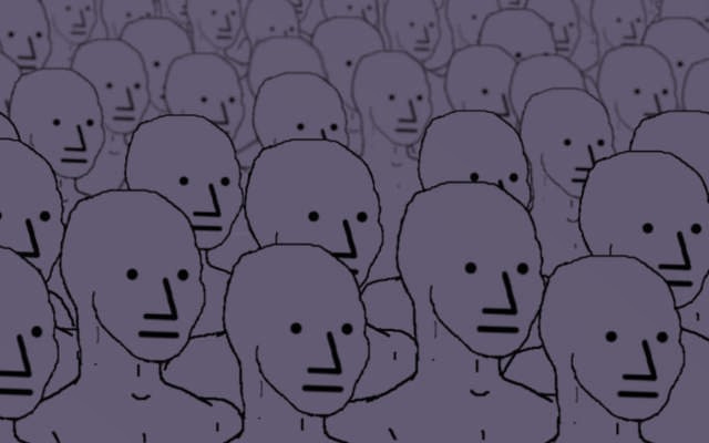 A crowd of the same, grey, expressionless face, repeated over and over again. A crowd of the same, grey, expressionless face, repeated over and over again.