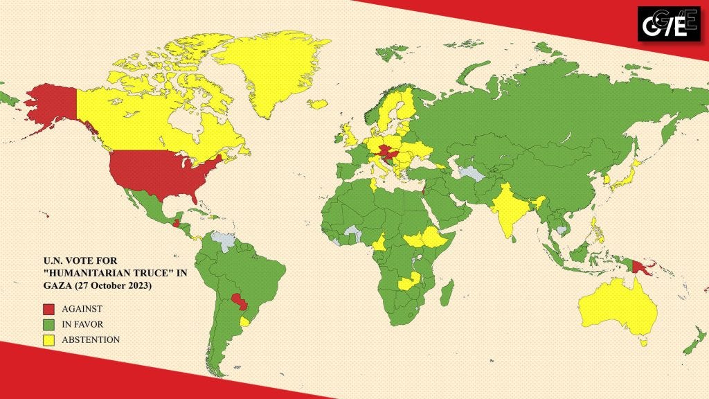 UN GA vote Gaza truce map October 27 2023