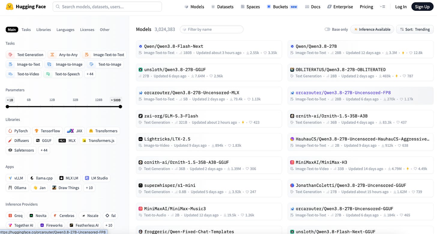 Screenshot of the huggingface homepage