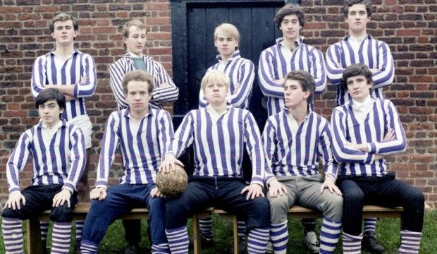 Boris Johnson posing with his team in the Eton wall game Boris Johnson posing with his team in the Eton wall game