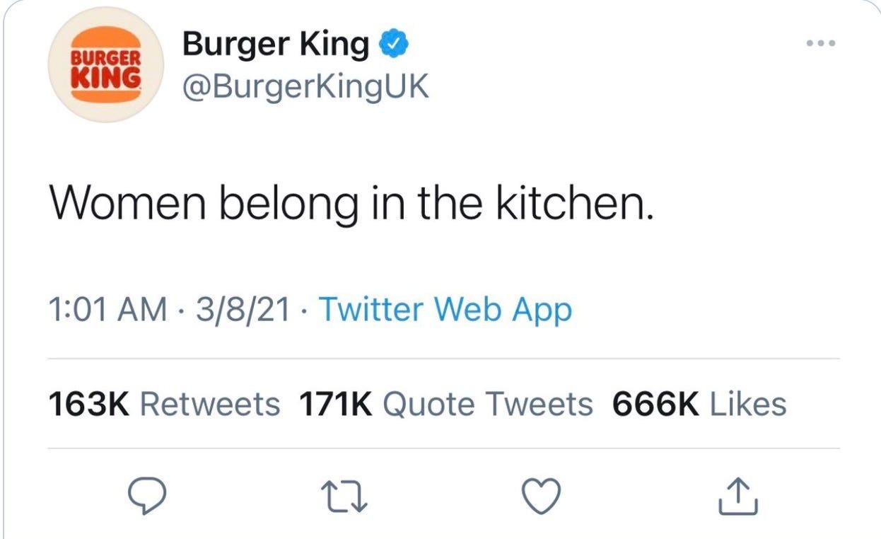 Burger King UK under fire for 'women belong in the kitchen' tweet