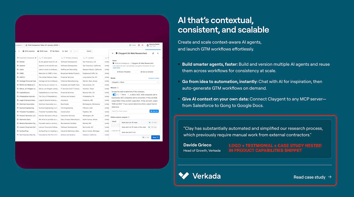 How Clay stacks social proof in their landing pages