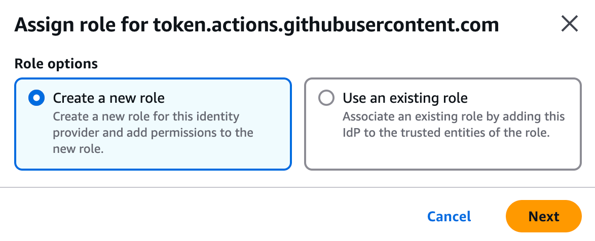 Create a role from the Identity provider page