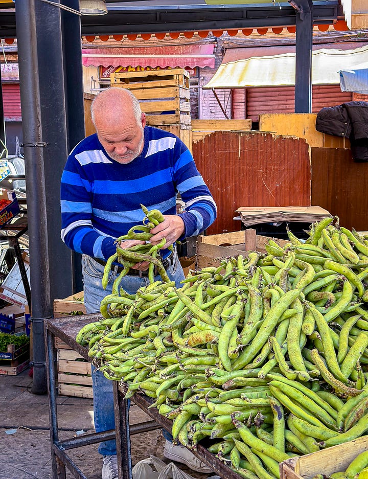 Fresh artichokes, broccoli, fave beans!