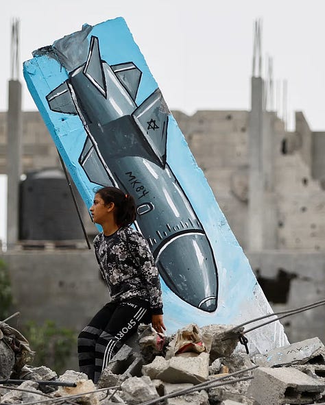 LEFT TO RIGHT: Booker-Prize winning novelist Samantha Harvey, visual artist Joyce J. Scott, actor (and AI expert) Ben Affleck, writer Daniel Kibblesmith, a young girl next to a local artist's work in Gaza, and musician Ganavya.