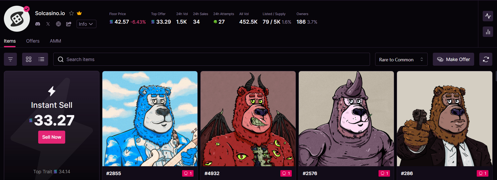 Interface de Solcasino