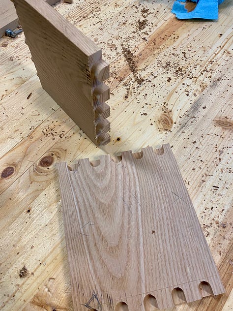 Cutting half-blind dovetails using a jig.