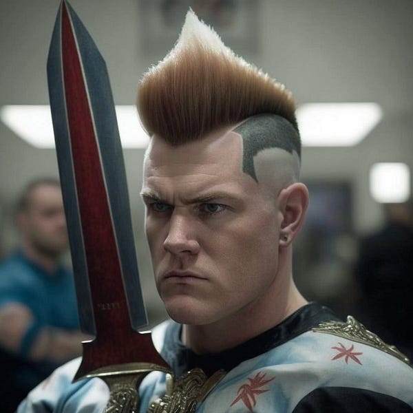 Dude with oddly sword-shaped hair, gazing at a sword.