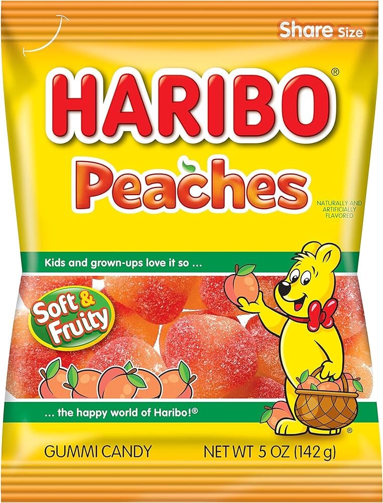 HARIBO Gummi Candy, Peaches, 5 oz. Bag (Pack of 12)
