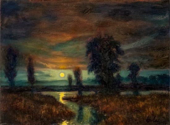 Night Fishing Full Moon, 9 x 12", Oil, © JM Hulsey Night Fishing Full Moon, 9 x 12", Oil, © JM Hulsey