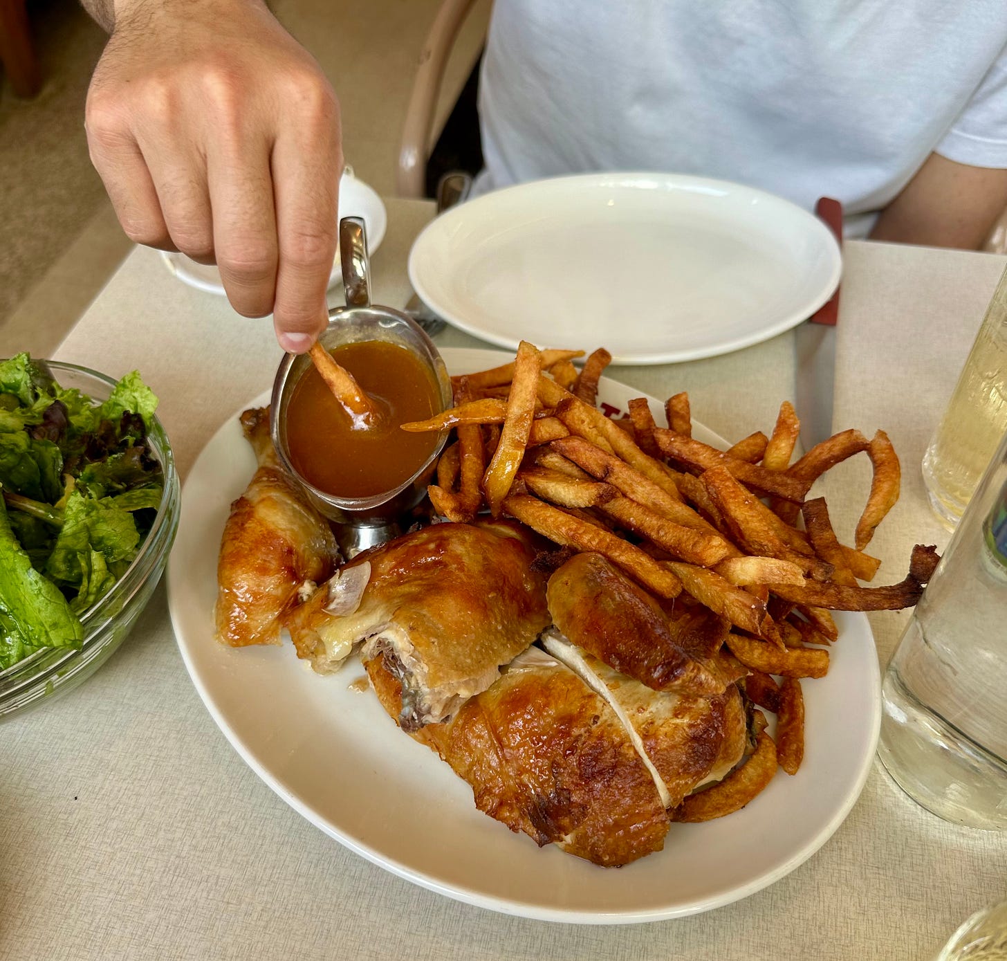 Rotisserie chicken with gravy and frites