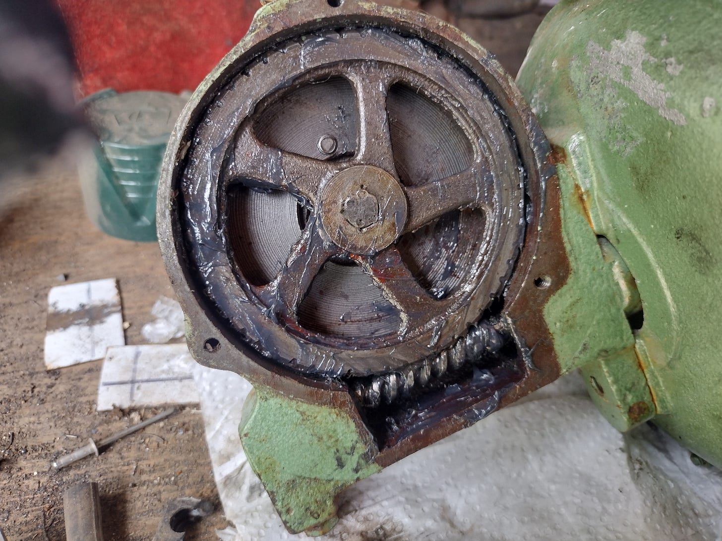 A freshly lubed blower gearbox.