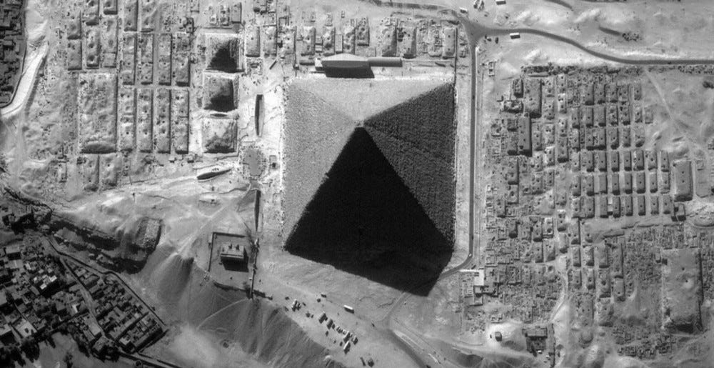 In the correct light, the Great Pyramid at Giza clearly has eight sides.