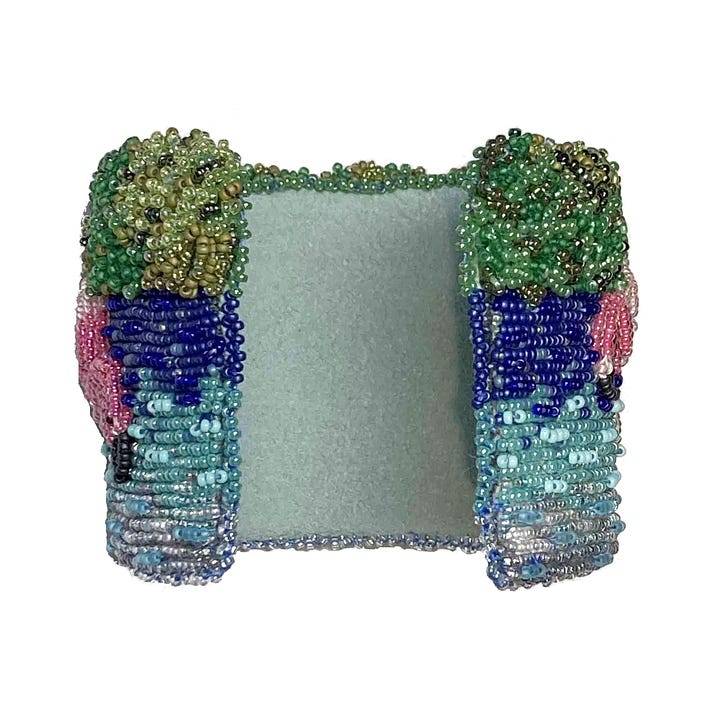 Beaded Flamingo Bracelet Bead Embroidery by The Lone Beader One of a Kind Statement Art Jewelry for sale on Etsy