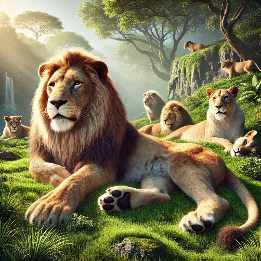 a den of lions photorealistic