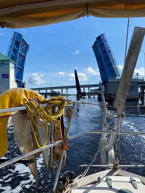 Motoring a sailboat from mooring to dock. Pacific Sea Craft motoring.