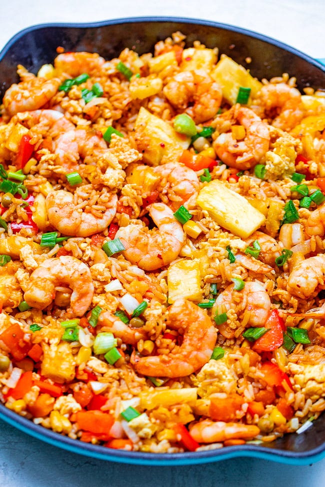 Hawaiian Pineapple Shrimp Fried Rice — A Hawaiian-inspired shrimp fried rice recipe that's EASY, ready in minutes, and has so much authentic flavor!! A family favorite that's better-than-takeout!! Hawaiian Pineapple Shrimp Fried Rice — A Hawaiian-inspired shrimp fried rice recipe that's EASY, ready in minutes, and has so much authentic flavor!! A family favorite that's better-than-takeout!!