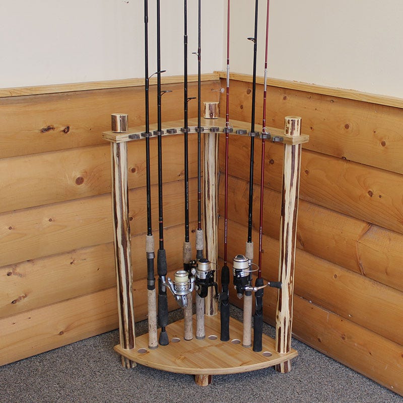 Rush Creek Creations 12-Fishing Rod Corner Storage Rack with Adjustable  Soft Rod Clips, Space-Saving Fishing Pole Holder with 12 Rod Capacity,  Rustic Pine - Rush Creek Creations