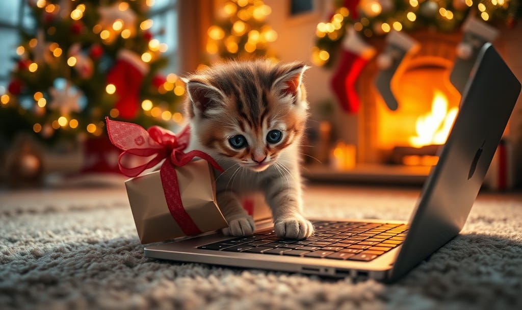 Image: A baby kitten on a laptop computer.