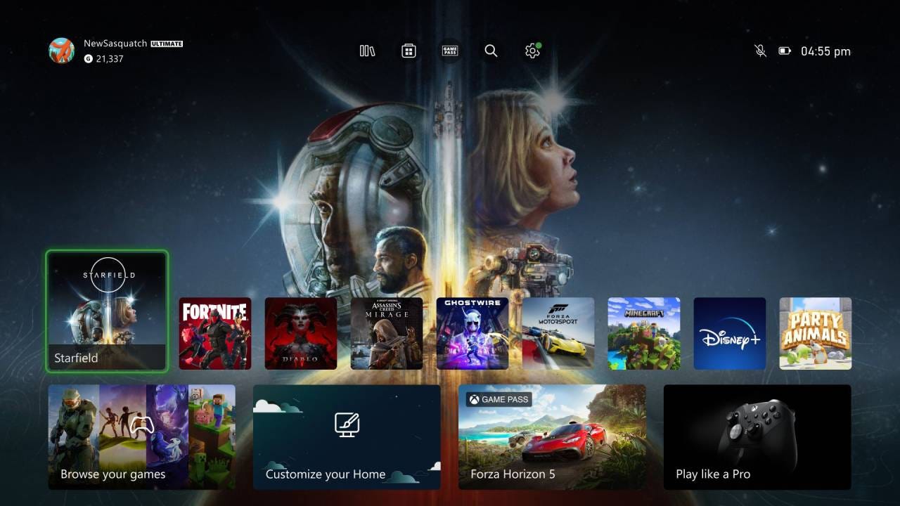 New Xbox home screen New Xbox home screen