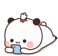a cartoon panda bear is laying on its back holding a cell phone . a cartoon panda bear is laying on its back holding a cell phone .