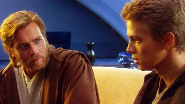 Obi Wan Kenobi counsels Anakin Skywalker in Attack of the Clones