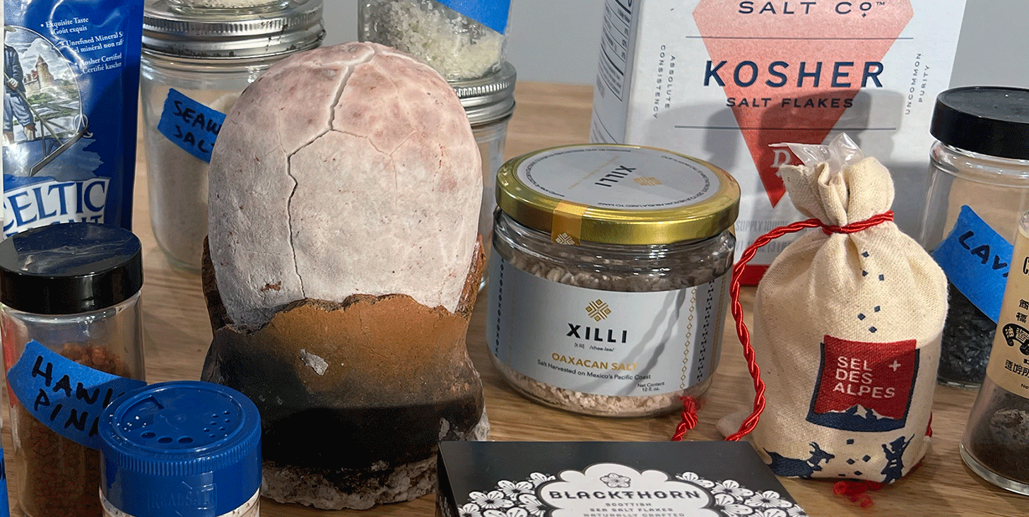 collection of salts on a counter top