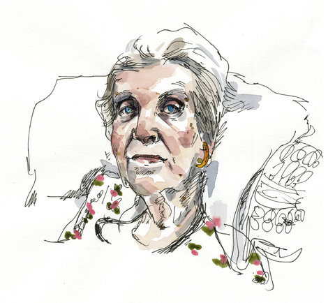 An elderly woman, resting her head on a pillow, seems to stare at the reader with her piercing blue eyes. An elderly woman, resting her head on a pillow, seems to stare at the reader with her piercing blue eyes.