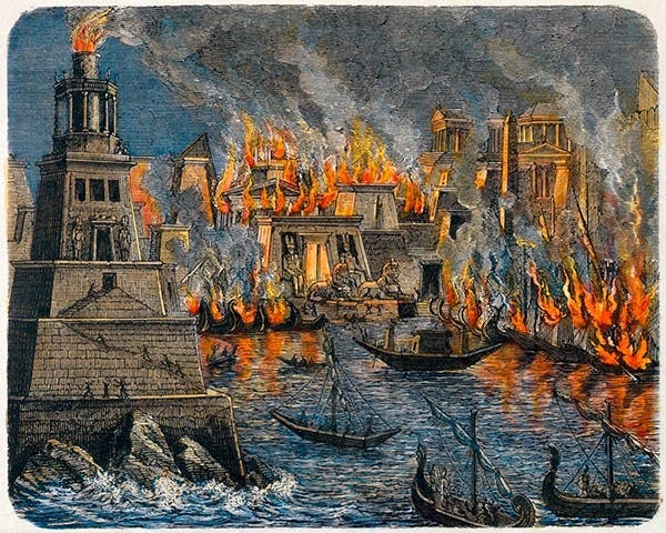 Depiction of the burning of the Library of Alexandria rmrk*st | Remarkist Magazine
