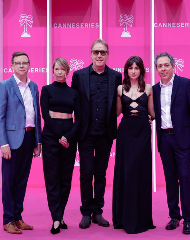 Matt Wolpert, Anna Maxwell Martin, Rhys Ifans, Agnes O’Casey and Ben Nedivi celebrate the global premiere of “Star City” at CANNESERIES. “Star City” premieres globally on Apple TV on Friday, May 29, 2026.