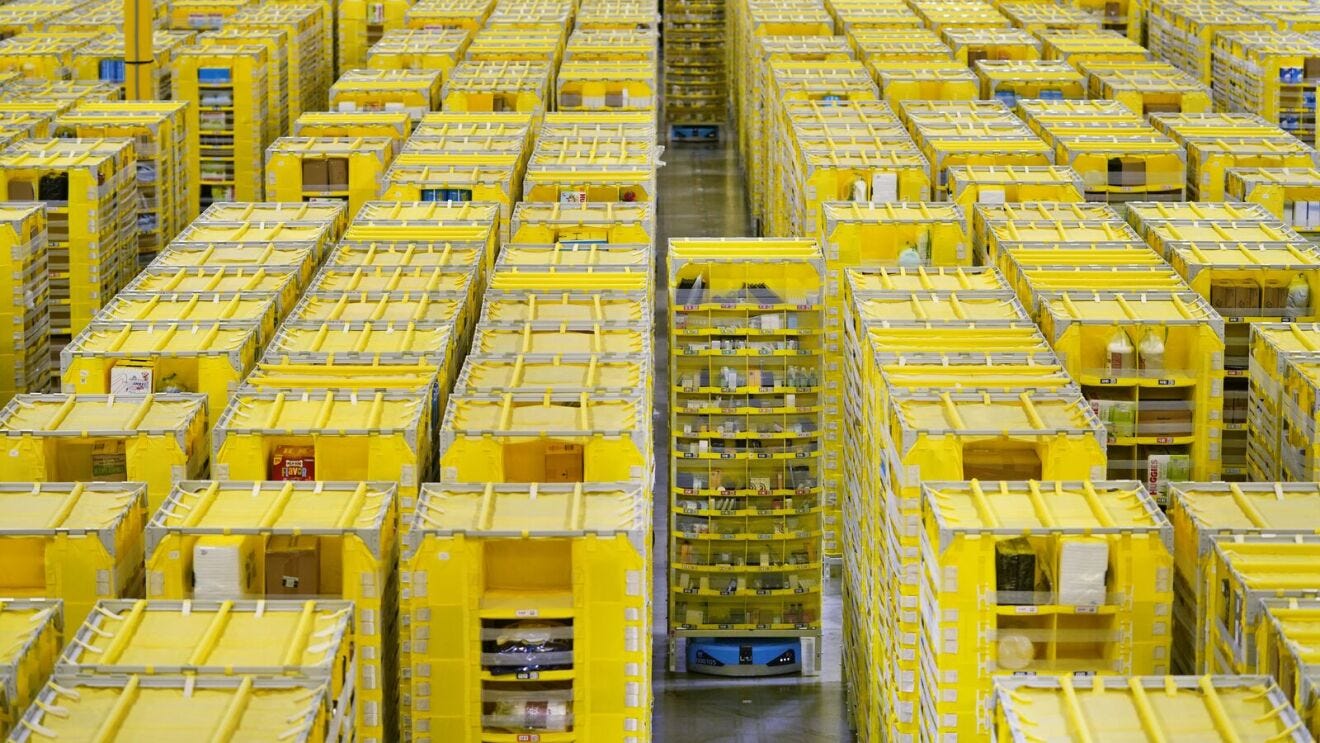 Hercules, an Amazon robotic drive unit, moves inventory around a fulfillment center.
