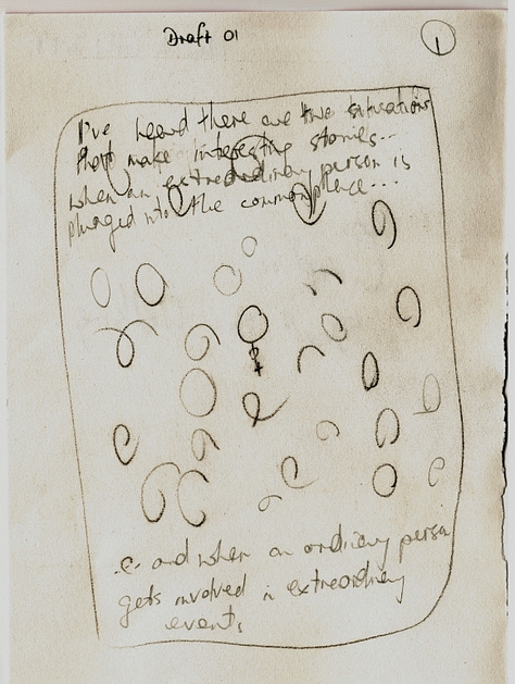 Early sketches of story flow by Rose Vines