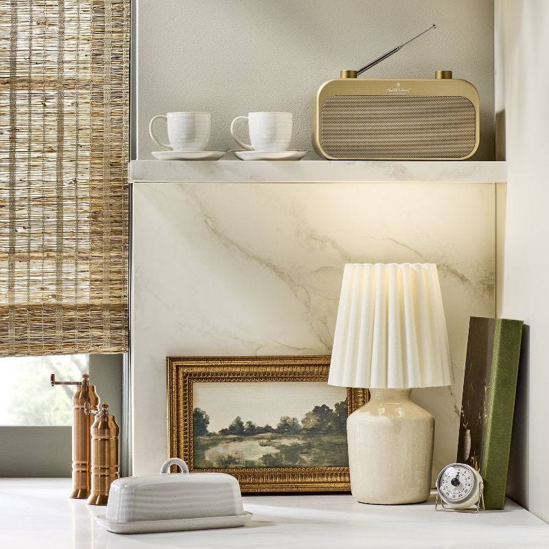 13.5&#34; Rustic Ceramic Mini Kitchen Lamp with Pleated Plaid Shade Cream - Hearth &#38; Hand&#8482; with Magnolia, 1 of 8