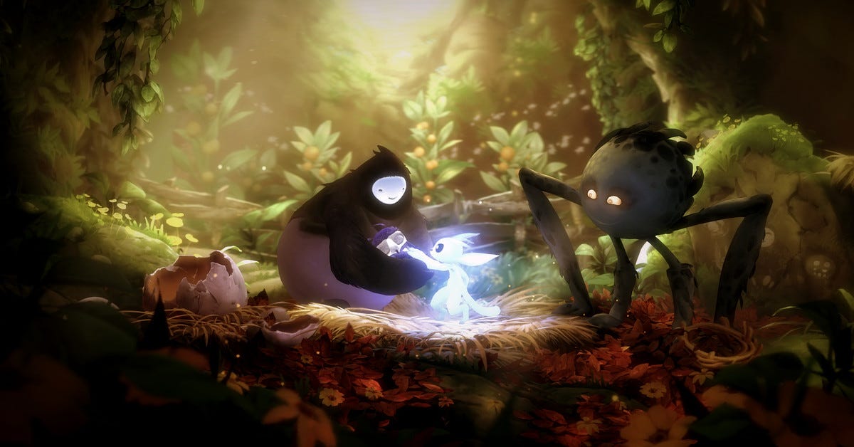 Ori, Naru and Gumo in Ori and the Will of the Wisps